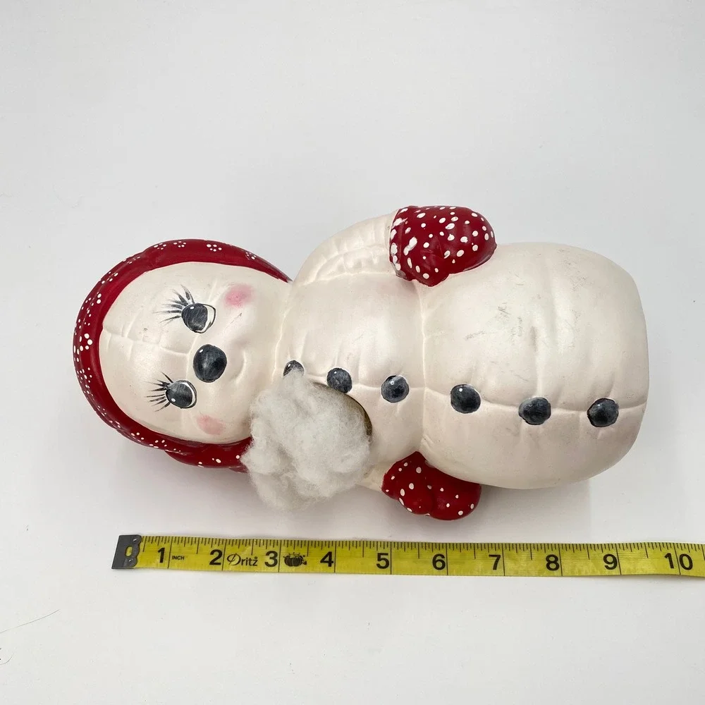 Vintage 1986 Kimple Mold‎ Ceramic Snowman Santa Red Pom Pom Hat Hand Painted 9